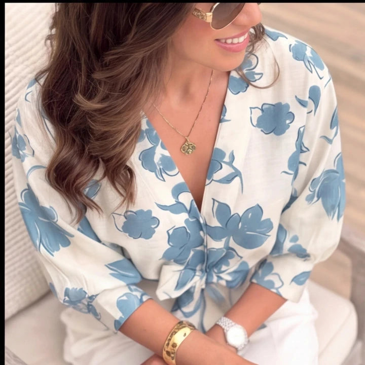Blusa Flor Azul Amarre