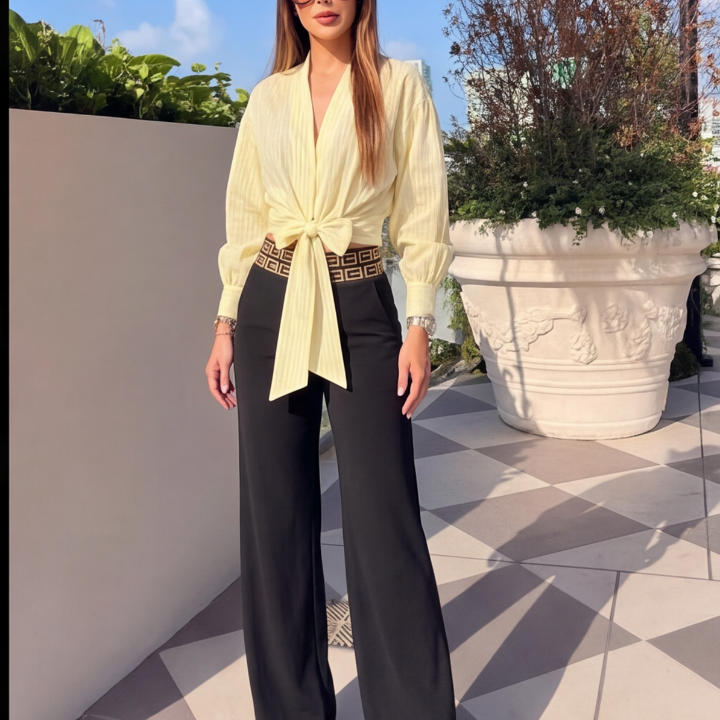 Conjunto Camisa Mantequilla y  Pantalón negro