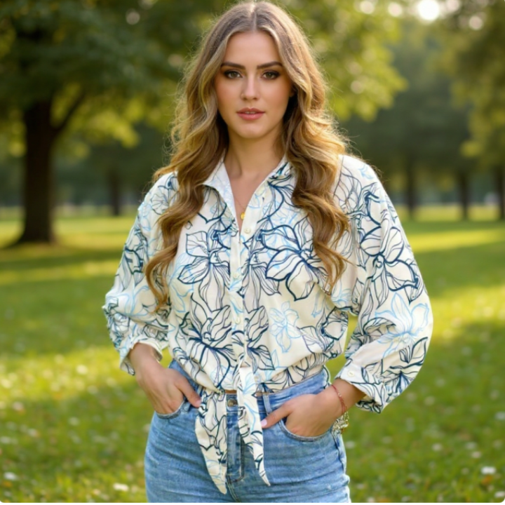 Blusa Azulejos  Flores Amarre