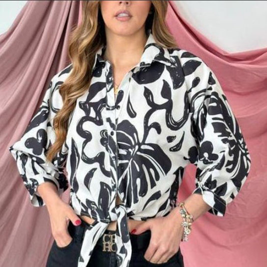 Blusa Amarre Flores negra