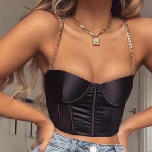 Crop Top Negro Satin