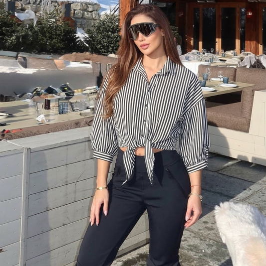 Blusa Rayas Negra Amarre